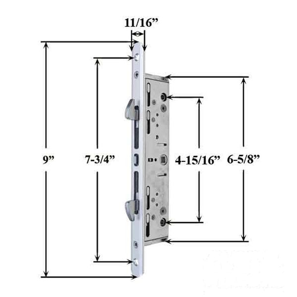 ROTO 2 Hook Mortise Lock  Sliding Door Mortise Lock With 2 Hook With 1.125 Inch  Backset - ROTO 2 Hook Mortise Lock  Sliding Door Mortise Lock With 2 Hook With 1.125 Inch  Backset