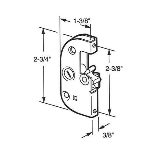 Mortise Lock - Sliding Patio Door, 45 Degree Keyway - Diecast/Steel - Mortise Lock - Sliding Patio Door, 45 Degree Keyway - Diecast/Steel