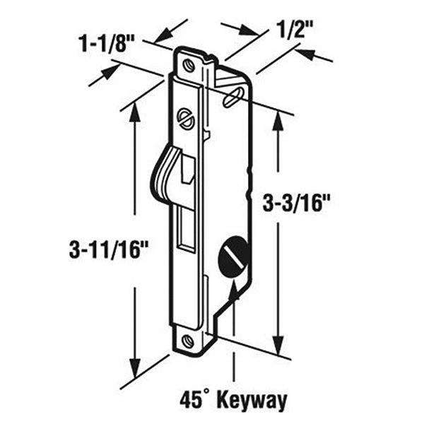 Adams Rite Mortise lock 45° Slot for Sliding Patio Door with Angled Body - Adams Rite Mortise lock 45° Slot for Sliding Patio Door with Angled Body