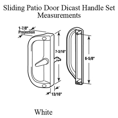 Sliding Patio Door Handle Set 6-5/8 Inch Hole Center, Die-cast, White - Sliding Patio Door Handle Set 6-5/8 Inch Hole Center, Die-cast, White