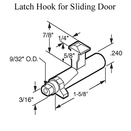 Latch Hook for Sliding Patio Door, 1-1/4 Inch, Die-cast Finish - Latch Hook for Sliding Patio Door, 1-1/4 Inch, Die-cast Finish