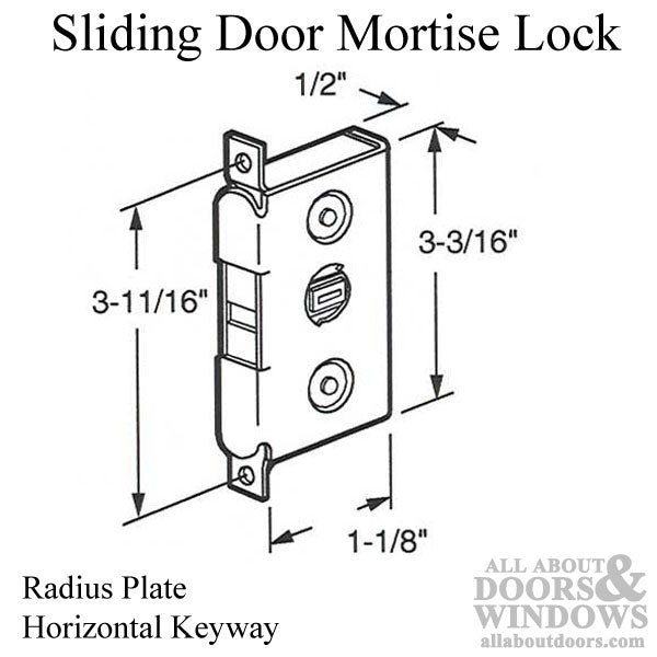 Mortise Lock - Sliding Patio Door, Horizontal Keyway - Radius - Mortise Lock - Sliding Patio Door, Horizontal Keyway - Radius
