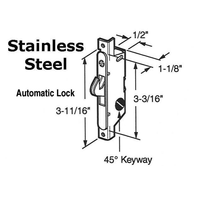 Adams Rite Mortise lock 45º Slot, Auto Lock Sliding Patio Door, Angled Body - Stainless Steel - Adams Rite Mortise lock 45º Slot, Auto Lock Sliding Patio Door, Angled Body - Stainless Steel