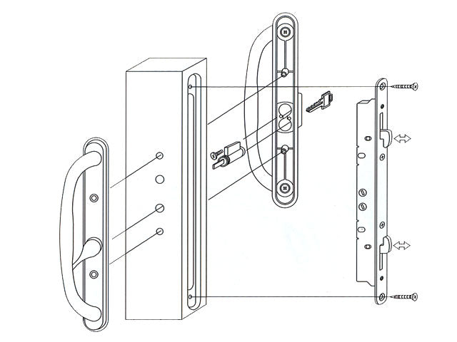 2-point Double Hook Sliding door lock, Mortise Latch Long 12-1/4 Face Plate - 2-point Double Hook Sliding door lock, Mortise Latch Long 12-1/4 Face Plate