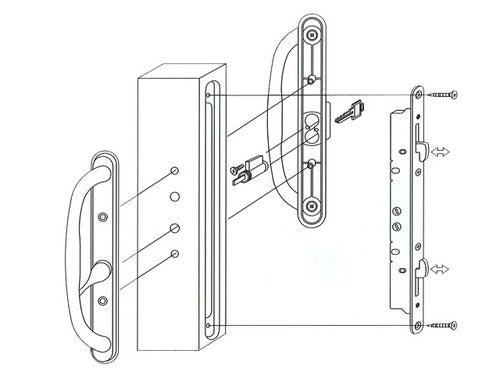 2-point Double Hook Sliding door lock, Mortise Latch Long 12-1/4 Face Plate - 2-point Double Hook Sliding door lock, Mortise Latch Long 12-1/4 Face Plate