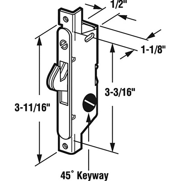 Adams Rite Mortise lock 45°  Slot, Sliding Patio Door, Angled Body - Steel - Adams Rite Mortise lock 45°  Slot, Sliding Patio Door, Angled Body - Steel