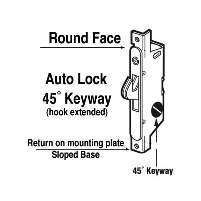 Mortise Lock, 45° Slot, Auto Lock, Round Face - Mortise Lock, 45° Slot, Auto Lock, Round Face