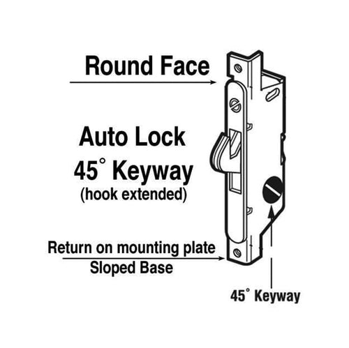 Mortise Lock, 45° Slot, Auto Lock, Round Face - Mortise Lock, 45° Slot, Auto Lock, Round Face