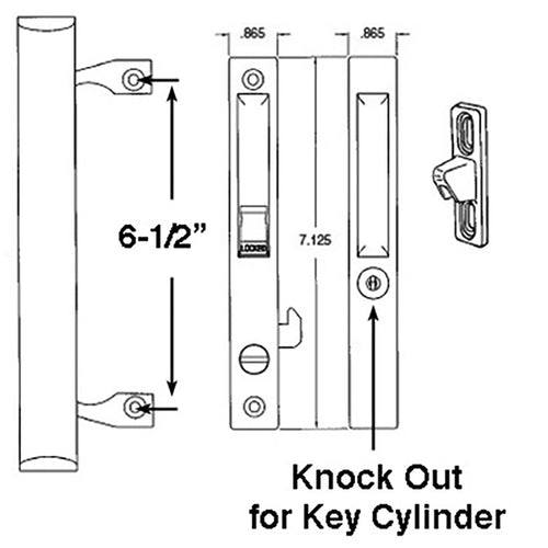 Lock Patio Door Handle Set, Recessed, Flush Mount, White - Lock Patio Door Handle Set, Recessed, Flush Mount, White