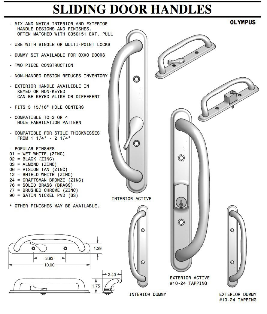 Olympus Dummy Handle for Sliding Glass Patio Door 3 15/16 Inch Screw Hole Center - Olympus Dummy Handle for Sliding Glass Patio Door 3 15/16 Inch Screw Hole Center