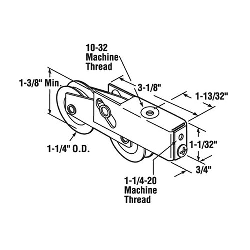 Sliding Patio Door Tandem Roller with Adjustable Steel Housing Assembly 1.25 Inch Nylon Ball Bearing Wheel Diameter - Sliding Patio Door Tandem Roller with Adjustable Steel Housing Assembly 1.25 Inch Nylon Ball Bearing Wheel Diameter