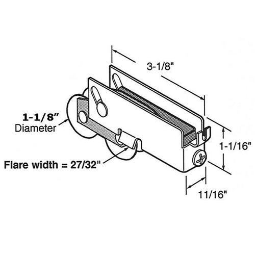 Sliding Door Dual Wheel Roller Assembly with Adjustable Steel C Tab Housing  1.125 Inch Tandem Steel Ball Bearing Wheel Diameter - Sliding Door Dual Wheel Roller Assembly with Adjustable Steel C Tab Housing  1.125 Inch Tandem Steel Ball Bearing Wheel Diameter