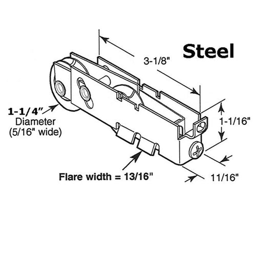 Sliding Glass Door Roller With Adjustable Steel F Tab Housing  1.25 Inch Steel Wheel - Sliding Glass Door Roller With Adjustable Steel F Tab Housing  1.25 Inch Steel Wheel