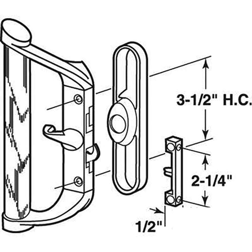 Handle Set For Sliding Patio Doors Thumb Turn with Steel Hook 3-1/2 Inch Hole Center - Handle Set For Sliding Patio Doors Thumb Turn with Steel Hook 3-1/2 Inch Hole Center