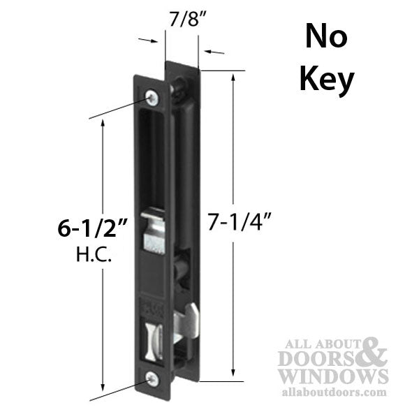 Sliding Patio Door Handle Set, Flush Mount, 6-1/2 Inch Screw Hole Center, Standard Hook, Black - Sliding Patio Door Handle Set, Flush Mount, 6-1/2 Inch Screw Hole Center, Standard Hook, Black