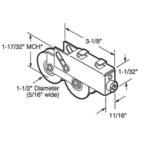 Sliding Door Dual Wheel Roller For Smith and Carry Doors With Adjustable Steel Plain Back Housing 1.5 Inch Steel Wheels - Sliding Door Dual Wheel Roller For Smith and Carry Doors With Adjustable Steel Plain Back Housing 1.5 Inch Steel Wheels