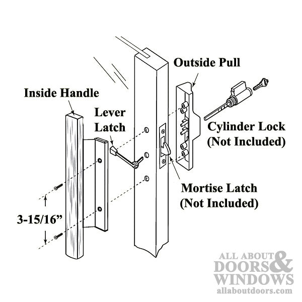 Deluxe Surface Mounted Handle Set for Sliding Glass Door Extruded Aluminum Inside Pull with Diecast Outside Pull - Deluxe Surface Mounted Handle Set for Sliding Glass Door Extruded Aluminum Inside Pull with Diecast Outside Pull