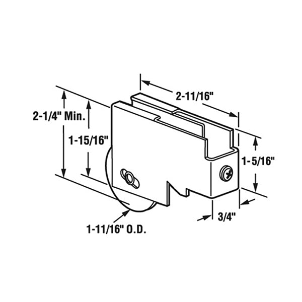 Arcadia Patio Door Roller with Metal Housing 1.688 Inch Nylon Wheel Diameter - Arcadia Patio Door Roller with Metal Housing 1.688 Inch Nylon Wheel Diameter