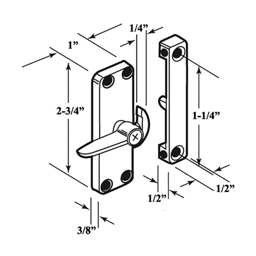 Right Hand Diecast Latch & Keeper for Sliding Screen Door - Chrome Finish - Right Hand Diecast Latch & Keeper for Sliding Screen Door - Chrome Finish