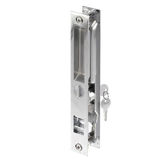 Keyed Sliding Door Handle Flush Type Handle Set with Hook Style Latch Keyed Chrome Finish