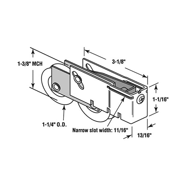 Door Roller For Sliding Patio Doors 1.25 Inch Tandem Wheel With Adjustable Steel Housing - Door Roller For Sliding Patio Doors 1.25 Inch Tandem Wheel With Adjustable Steel Housing