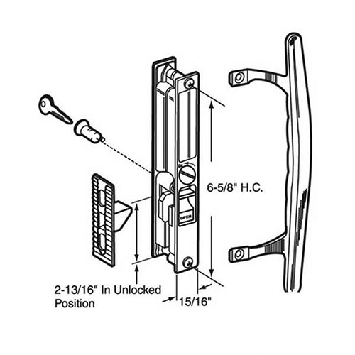 Sliding Patio Door Handle Set, Keyed, Mid-Body Hook, Flush Mount - Sliding Patio Door Handle Set, Keyed, Mid-Body Hook, Flush Mount