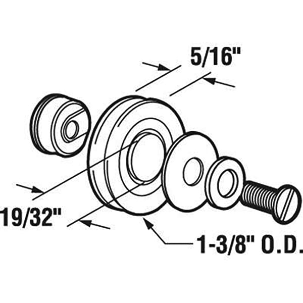Arcadia Bottom Mount 1.375 Inch Nylon Rollers Assembly for Sliding Screen Door - Arcadia Bottom Mount 1.375 Inch Nylon Rollers Assembly for Sliding Screen Door