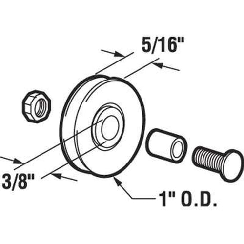 Bottom Mount Roller Assembly with 1 Inch Nylon Wheel Diameter for Sliding Screen Doors - Bottom Mount Roller Assembly with 1 Inch Nylon Wheel Diameter for Sliding Screen Doors