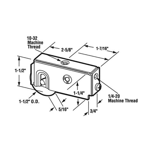 Sliding Door Roller 1.5 Inch Steel Roller With Plain Back Metal Housing - Sliding Door Roller 1.5 Inch Steel Roller With Plain Back Metal Housing