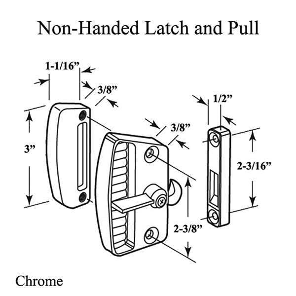Non-Handed Deluxe Latch & Pull for Sliding Screen Door - Chrome - Non-Handed Deluxe Latch & Pull for Sliding Screen Door - Chrome
