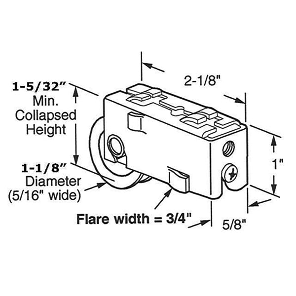 Sliding Door Roller For Smith Carry Patio Doors 1.125 Inch Steel Roller Wheel With Plain Back Housing - Sliding Door Roller For Smith Carry Patio Doors 1.125 Inch Steel Roller Wheel With Plain Back Housing