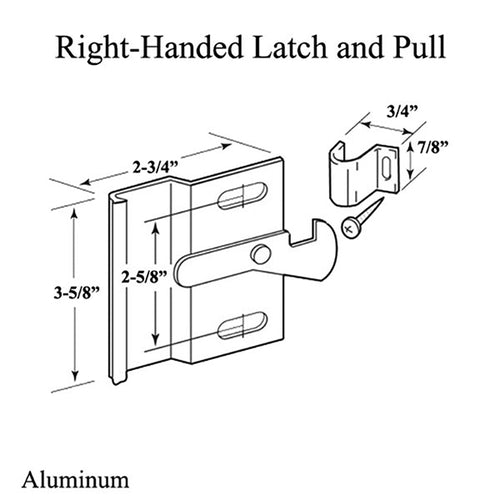 Right Hand Latch & Pull with Hook for Sliding Screen Door - Aluminum - Right Hand Latch & Pull with Hook for Sliding Screen Door - Aluminum