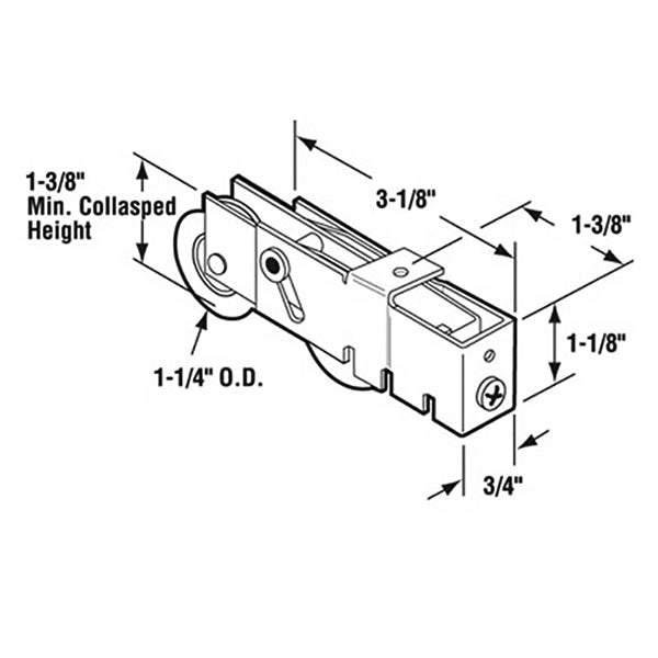 Sliding Glass Door Tandem Concave Roller with Adjustable  1.25 Inch Wheel Diameter - Sliding Glass Door Tandem Concave Roller with Adjustable  1.25 Inch Wheel Diameter