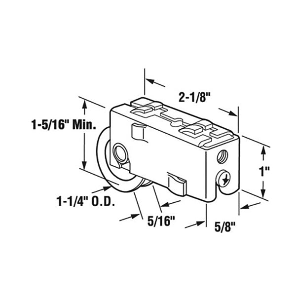 Sliding Patio Door Roller With 1.25 Inch Nylon Wheels Steel Hook Tab Housing - Sliding Patio Door Roller With 1.25 Inch Nylon Wheels Steel Hook Tab Housing