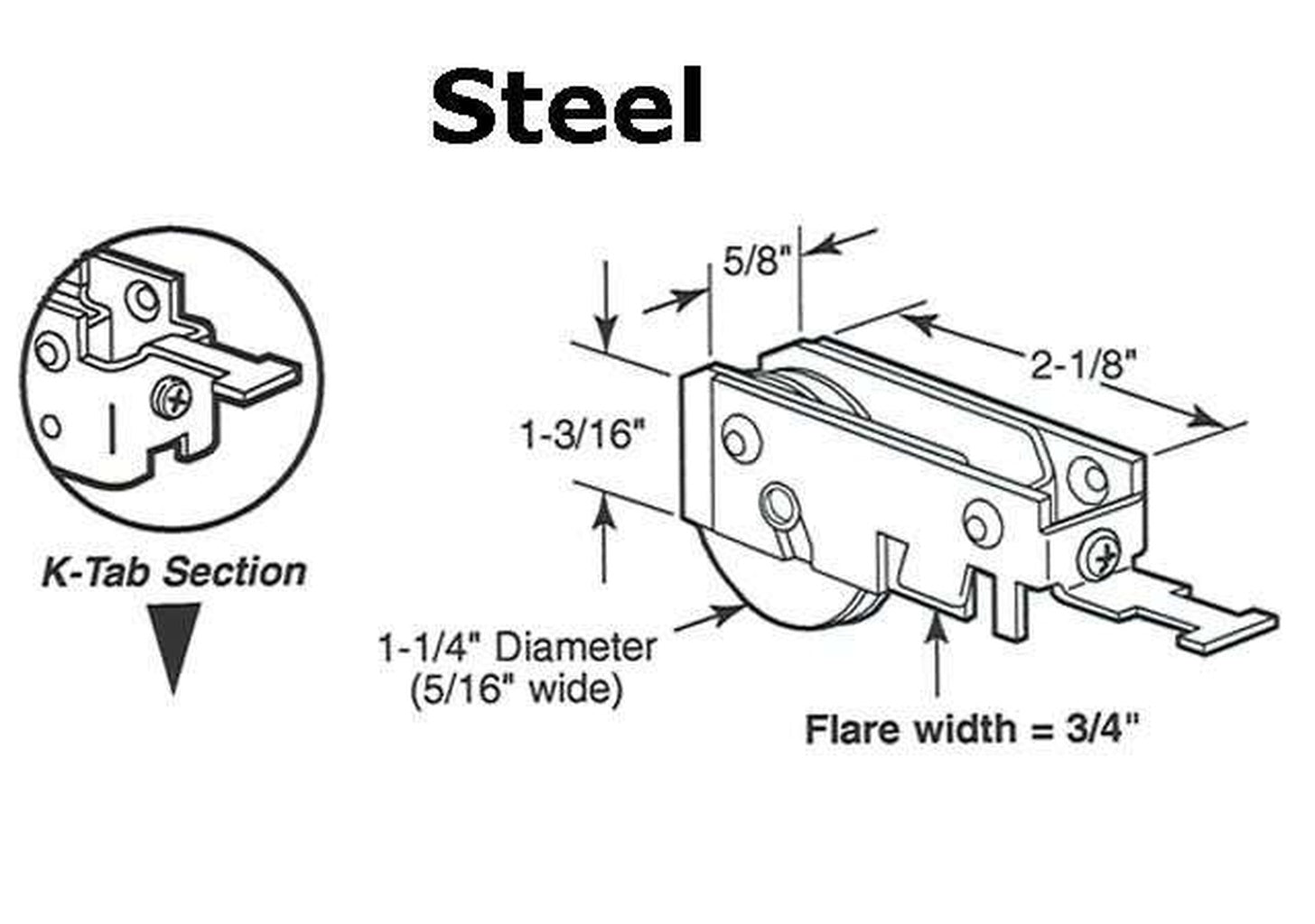 Sliding Door Roller For Sliding Patio Door With Adjustable Steel K Tab Housing  With 1.25 Inch Steel Wheel - Sliding Door Roller For Sliding Patio Door With Adjustable Steel K Tab Housing  With 1.25 Inch Steel Wheel