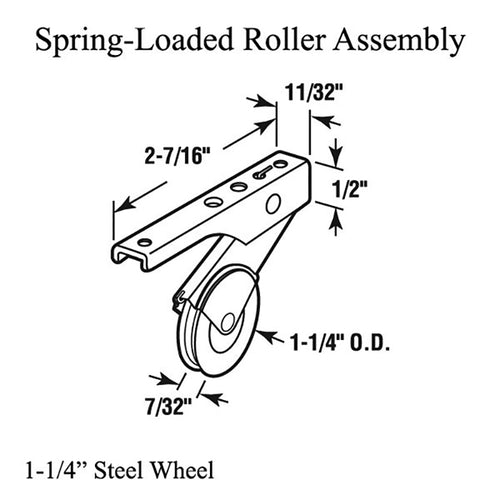 Spring-Loaded Roller Assembly with 1-1/4 Inch Steel Wheel for Sliding Screen Door - Spring-Loaded Roller Assembly with 1-1/4 Inch Steel Wheel for Sliding Screen Door