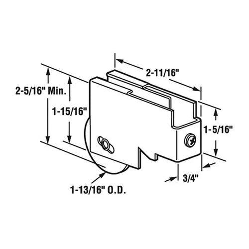 Arcadia Roller Assembly for Sliding Patio Doors 1.813 Inch Steel  Wheel Diameter with Steel Housing - Arcadia Roller Assembly for Sliding Patio Doors 1.813 Inch Steel  Wheel Diameter with Steel Housing