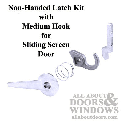 Non-Handed Latch Kit with Medium Hook for Sliding Screen Door - Gray - Non-Handed Latch Kit with Medium Hook for Sliding Screen Door - Gray
