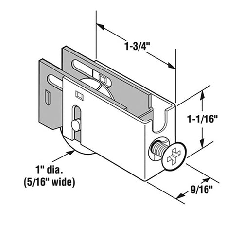 Roller Assembly for Sliding Patio Door with Adjustable Steel U Tab Housing 1.25 Inch Steel Ball Bearing Wheel Diameter - Roller Assembly for Sliding Patio Door with Adjustable Steel U Tab Housing 1.25 Inch Steel Ball Bearing Wheel Diameter