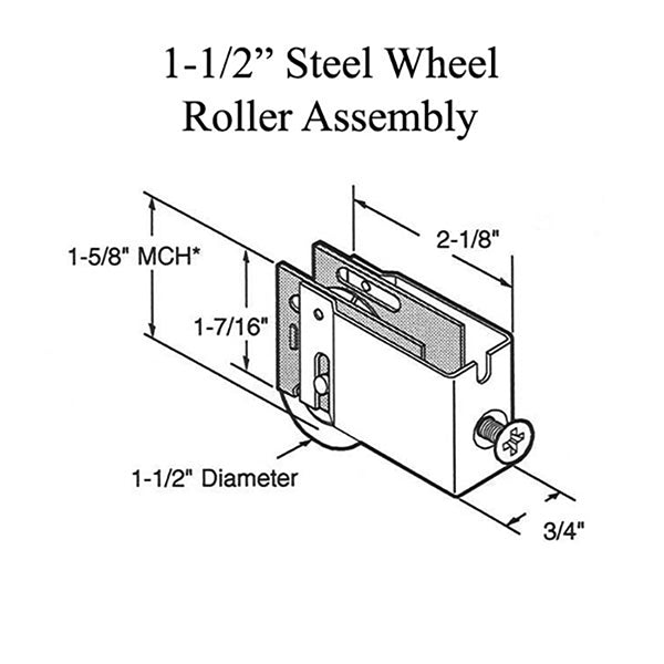 Roller Assembly with Ball Bearings for Sliding Patio Door Adjustable Housing 1.5 Inch Steel Wheel Diameter - Roller Assembly with Ball Bearings for Sliding Patio Door Adjustable Housing 1.5 Inch Steel Wheel Diameter