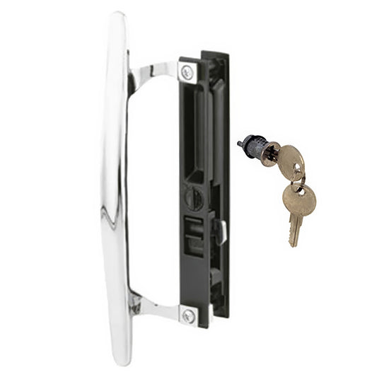 Sliding Patio Door Handle Set, Keyed, Mid-Body Hook, Flush Mount