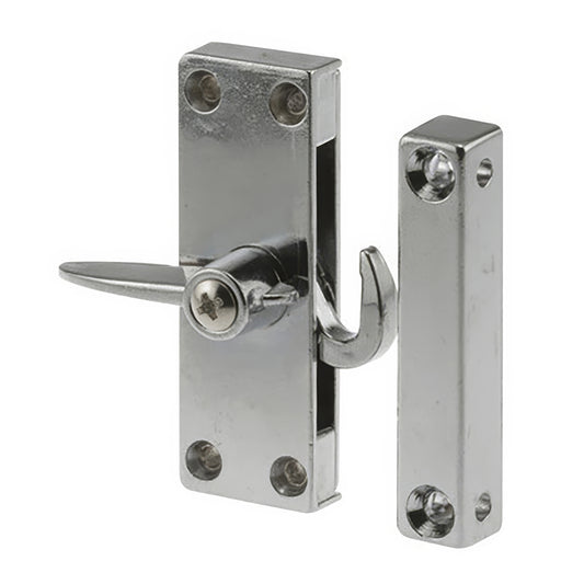 Right Hand Diecast Latch & Keeper for Sliding Screen Door - Chrome Finish