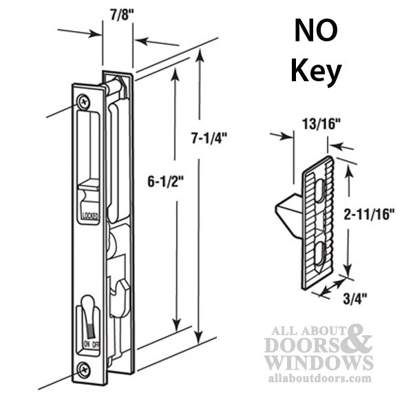 Sliding Patio Door Handle Set, Flush Mount, 6-1/2 Inch Screw Hole Center, Standard Hook, Black - Sliding Patio Door Handle Set, Flush Mount, 6-1/2 Inch Screw Hole Center, Standard Hook, Black