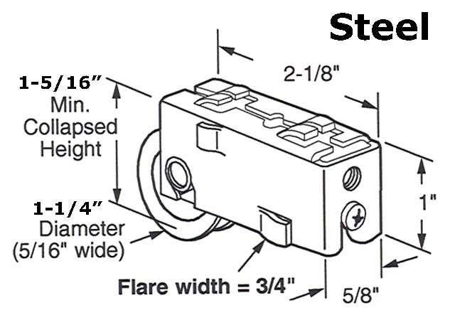 Sliding Door Roller Single Steel Roller Ball Bearing For Sliding Glass Door Plain Back Housing 1.25 Inch Steel Wheel - Sliding Door Roller Single Steel Roller Ball Bearing For Sliding Glass Door Plain Back Housing 1.25 Inch Steel Wheel