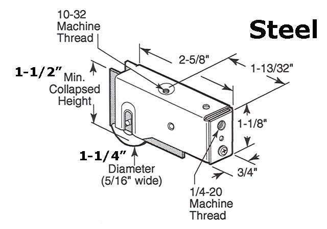 Sliding Door Roller Single Steel Roller Assembly Ball Bearing Plain Back Housing 1.25 Inch Wheel Diameter - Sliding Door Roller Single Steel Roller Assembly Ball Bearing Plain Back Housing 1.25 Inch Wheel Diameter
