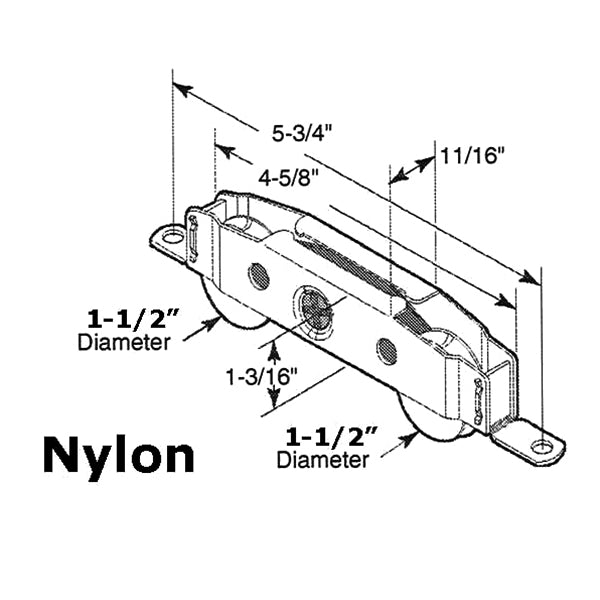 Two Wheel Roller for Sliding Patio Doors 1.5 Inch Nylon Wheel Diameter - Two Wheel Roller for Sliding Patio Doors 1.5 Inch Nylon Wheel Diameter