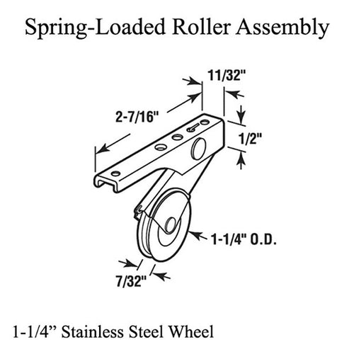 Stainless Steel Spring-Loaded Roller Assembly with 1-1/4 Inch Wheel - Stainless Steel Spring-Loaded Roller Assembly with 1-1/4 Inch Wheel