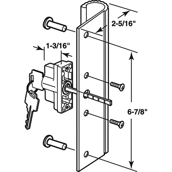 Sliding Door Pull & Keyed Locking Unit,  6-7/8 - Sliding Door Pull & Keyed Locking Unit,  6-7/8