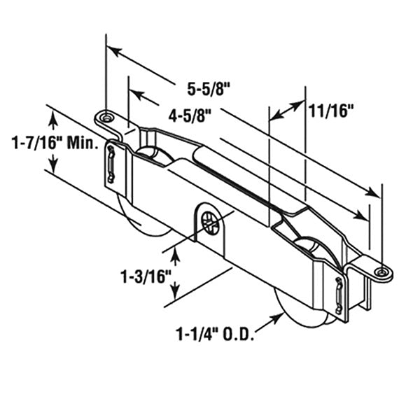 Sliding Patio Door Roller With Inverted Tab Housing 1.25 Inch Steel Wheel and Steel Housing - Sliding Patio Door Roller With Inverted Tab Housing 1.25 Inch Steel Wheel and Steel Housing