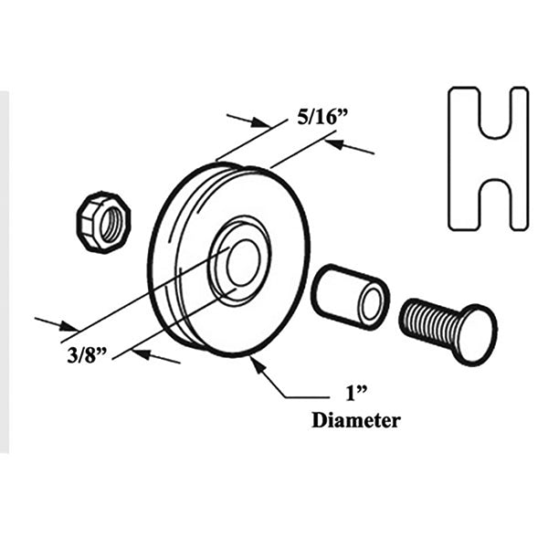 Bottom Mount Roller Assembly with 1 Inch Nylon Wheel Diameter for Sliding Screen Doors - Bottom Mount Roller Assembly with 1 Inch Nylon Wheel Diameter for Sliding Screen Doors